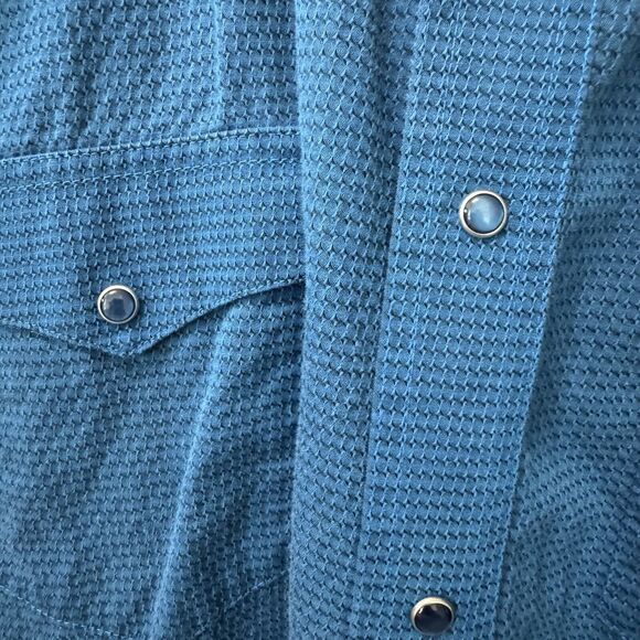 Wrangler Western Shirt Mens Large Blue Embroidered Pearl Snap - Picture 4 of 6